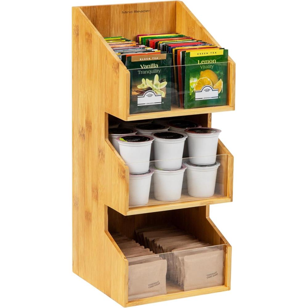 imageMind Reader Coffee Condiment Station Countertop Organizer Coffee Bar Rayon from Bamboo 65quotL x 65quotW x 15quotH BrownBrown