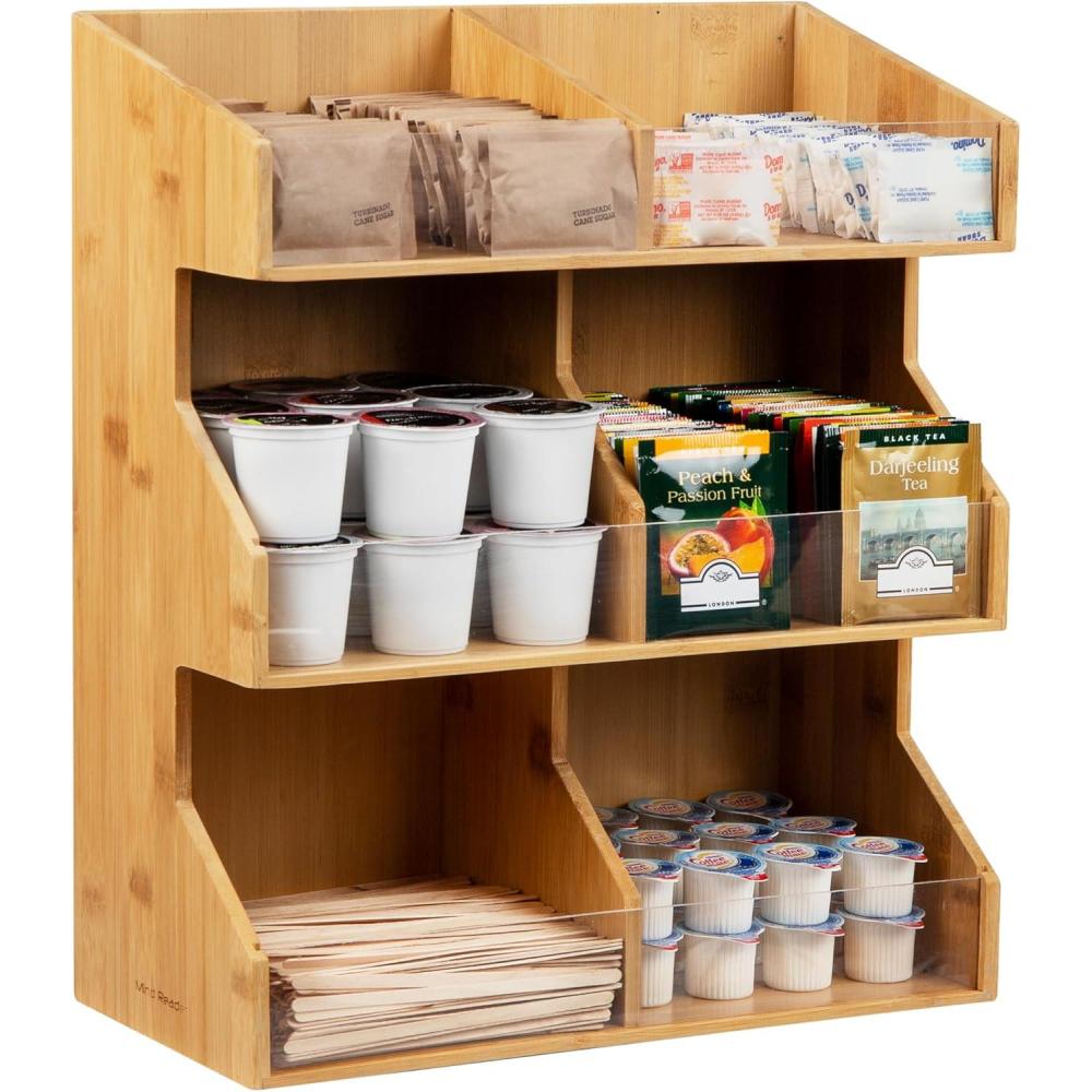 imageMind Reader Coffee Pod Condiment Station Countertop Organizer Kitchen Rayon from Bamboo 13quot L x 625quot W x 1525quot H BrownBrown