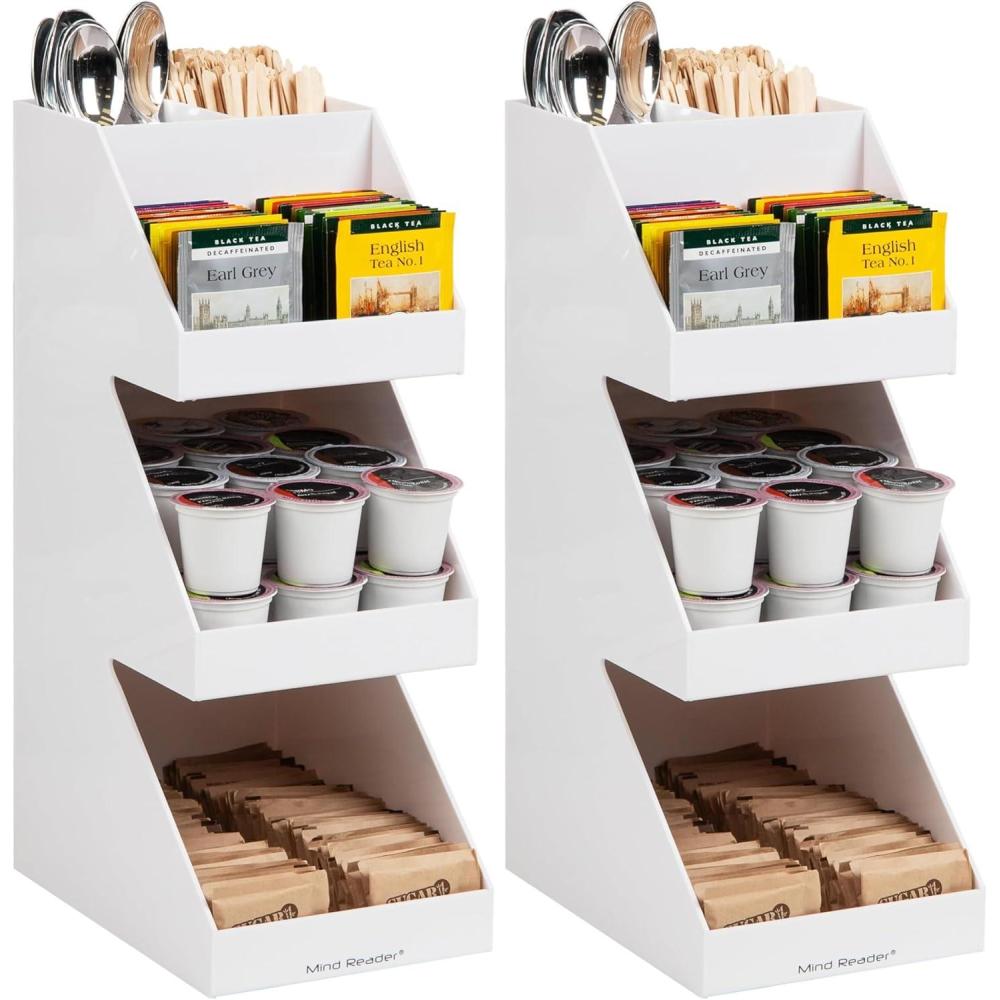 imageMind Reader Coffee Tea Utensil and Condiment Station Countertop Organizer Coffee Bar Kitchen 6quotL x 9quotW x 16quotH WhiteWhite Acrylic