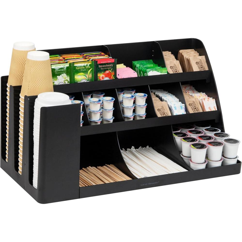 imageMind Reader Countertop Organizer 3Tier Desktop Storage Rack Office Breakroom Supply Caddy Metal Mesh BlackBlack
