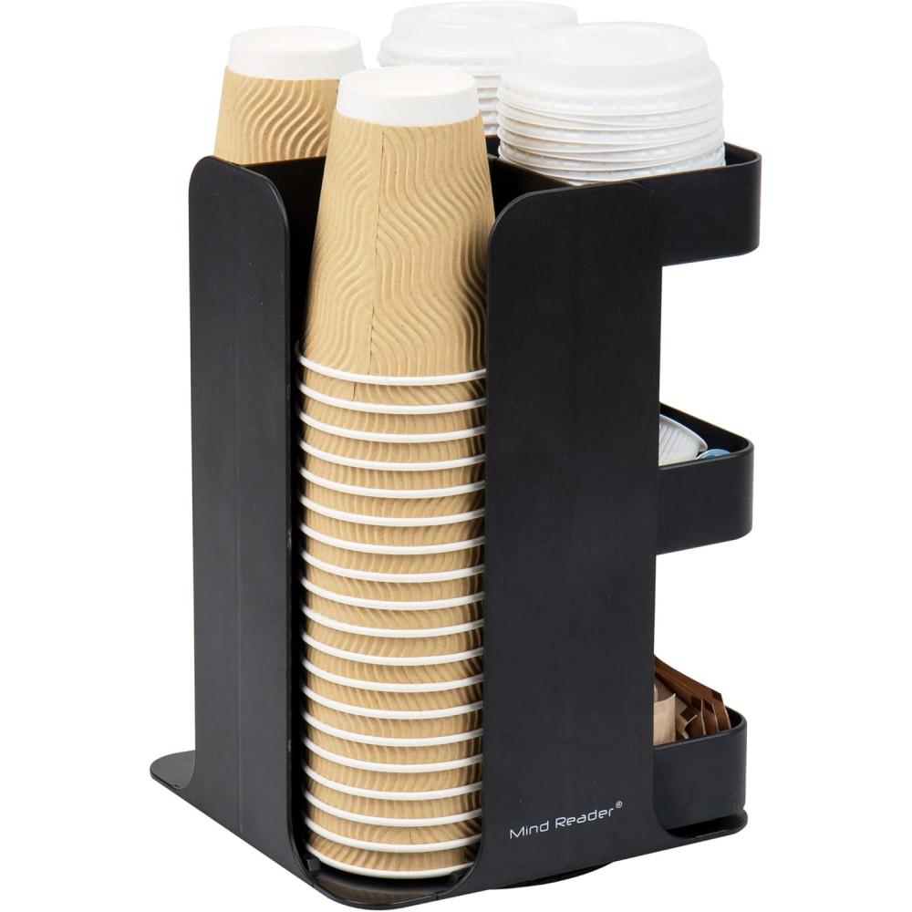 imageMind Reader Cup Condiment Carousel Countertop Organizer Coffee Bar Accesories Kitchen Stirrers 8quot L x 8quot W x 12quot H Black