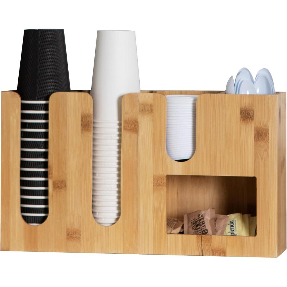 imageMind Reader Cup and Condiment Station Countertop Organizer Coffee Bar Rayon from Bamboo 1642quot L x 417quot W x 945quot H Brown