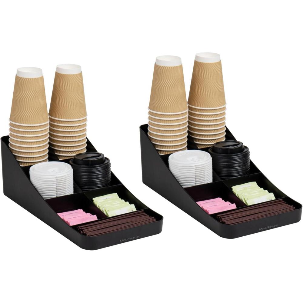 imageMind Reader Cup and Condiment Station Set of 2 Countertop Organizer Coffee Bar Kitchen 725quot L x 155quot W x 525quot H BlackClassic Black