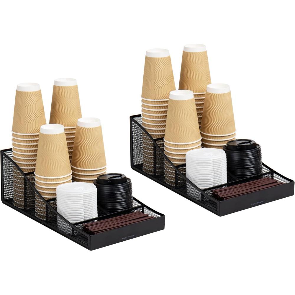 imageMind Reader Cup and Condiment Station Set of 2 Countertop Organizer Coffee Bar Metal Mesh 85quot L x 145quot W x 525quot H Black