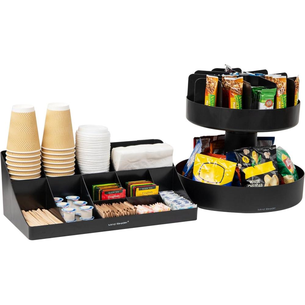 imageMind Reader Cup and Condiment Station Snack Carousel Set 2 Pcs Countertop Organizer 17875quot L x 95quot W x 6625quot H 2Piece BlackBlack