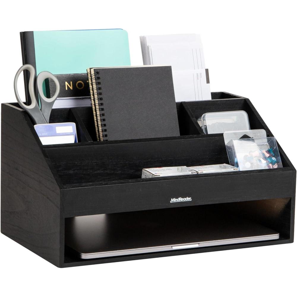 imageMind Reader Desk Organizer File Storage Accessory Holder Cord Management Office Wood 1625quot L x 95quot W x 85quot H Black