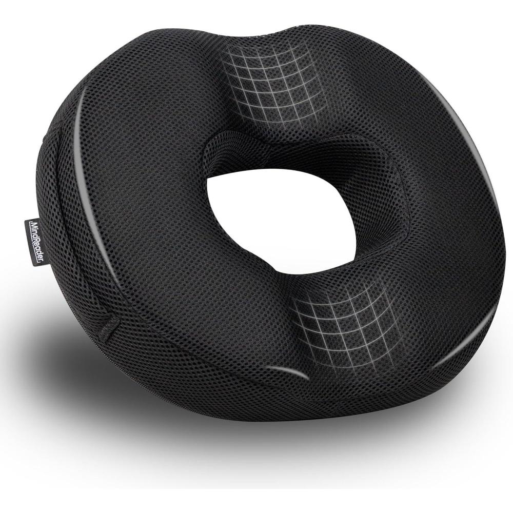 imageMind Reader Donut Pillow Seat Cushion with AirCloud Technology Tailbone Hemorrhoid Pregnancy Relief Black