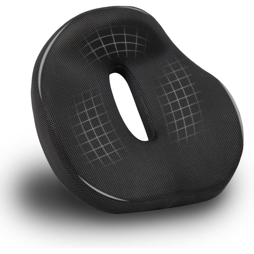 imageMind Reader Donut Pillow with AirCloud Technology Ergonomic Memory Foam Seat Cushion for Tailbone Hemorrhoid Pregnancy ampamp Lower Back Pain Relief Washable Cover Black