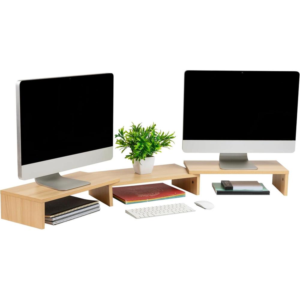 imageMind Reader Dual Monitor Stand Desktop Organizer Laptop Riser Office MDF 5125quot L x 925quot W x 475quot H PinkBrown