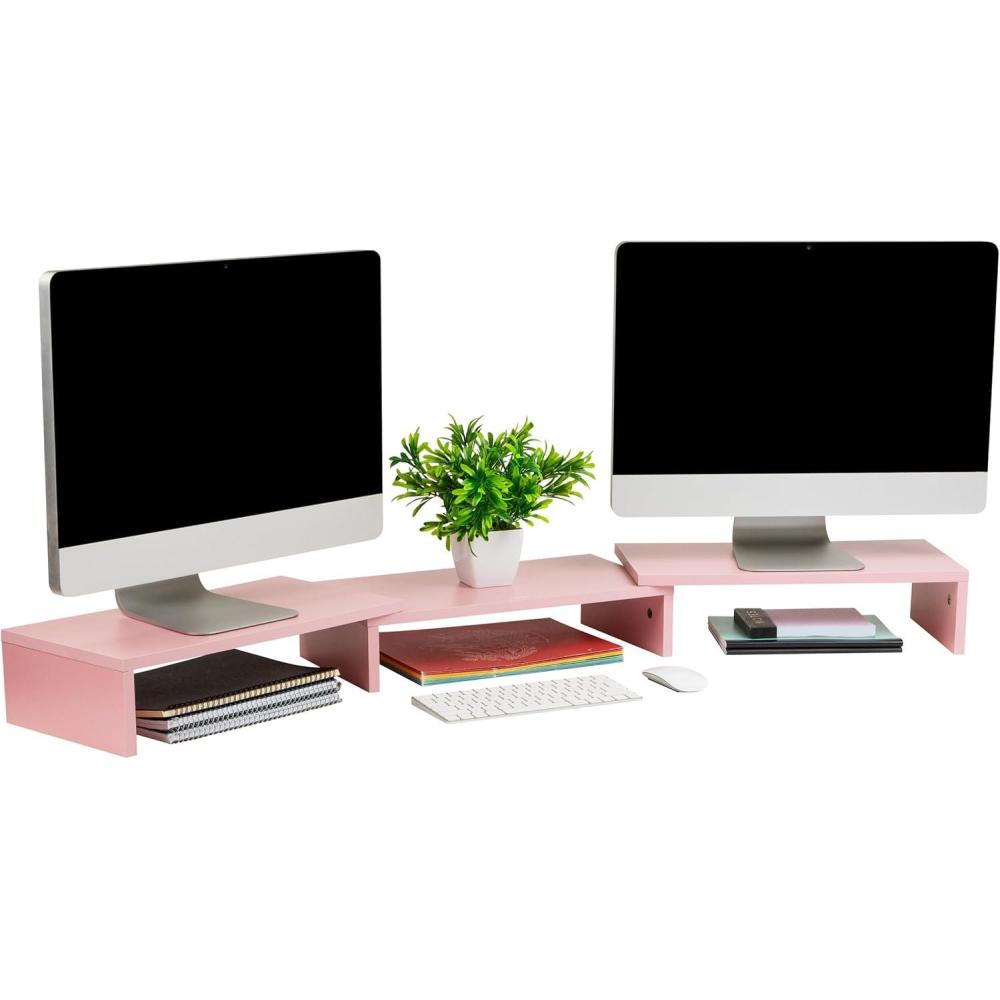 imageMind Reader Dual Monitor Stand Desktop Organizer Laptop Riser Office MDF 5125quot L x 925quot W x 475quot H PinkPink