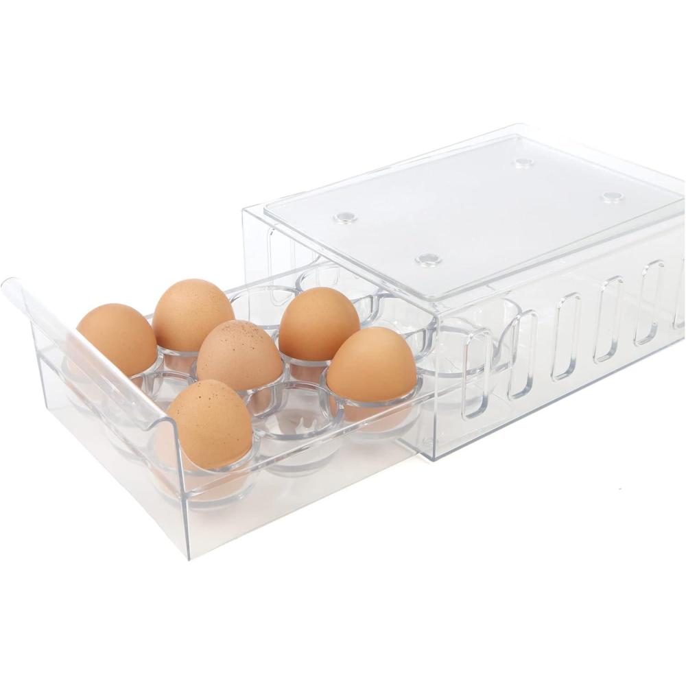 imageMind Reader Egg Storage Drawer for Refrigerator Fridge Organizer Stackable Bin 675quotL x 875quotW x 35quotH Set of 2 Clear