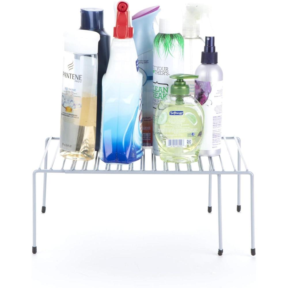 imageMind Reader Expandable Shelf Kitchen Pantry Cabinet Organizer MultiPurpose Storage Metal 122523quotL x 1025quotW x 55quotH WhiteSilver