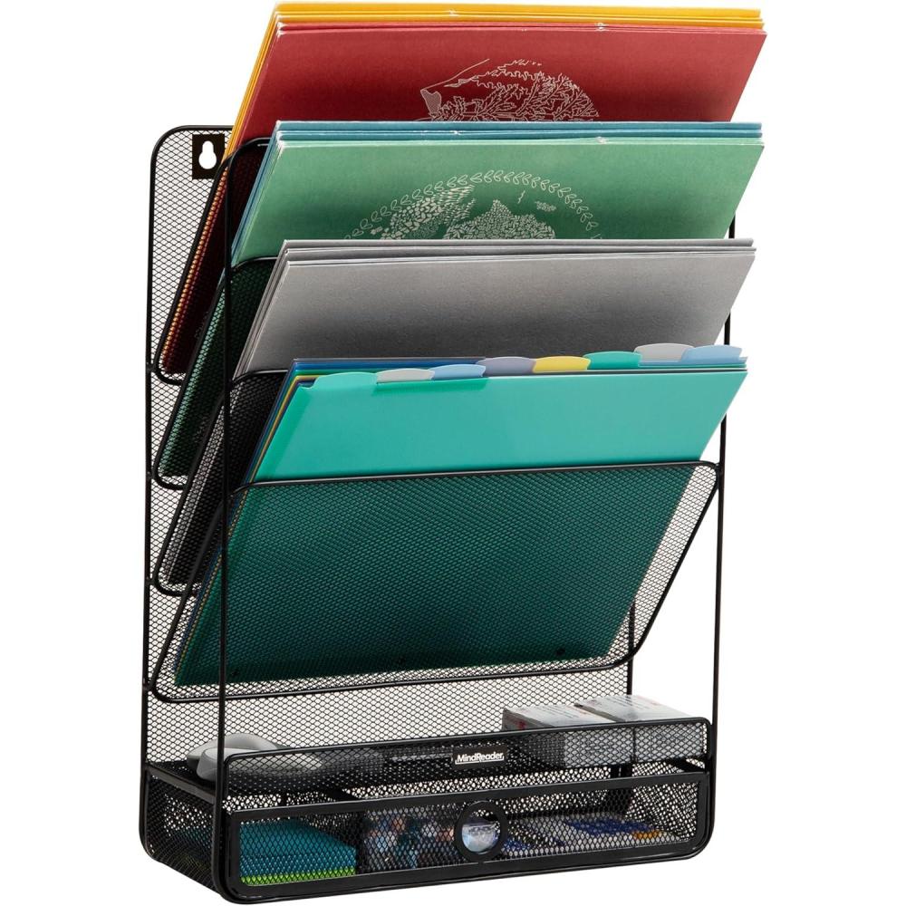 imageMind Reader Hanging Accessory Organizer Adhesive WallMounted Shelf with Hooks for Home Office Dorm or Bathroom Metal TanBlack