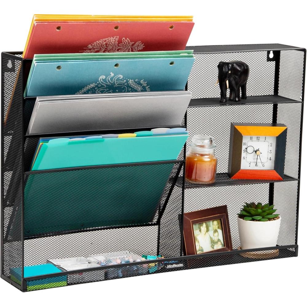 imageMind Reader Hanging Accessory Organizer Adhesive WallMounted Shelf with Hooks for Home Office Dorm or Bathroom Metal TanClassic Black