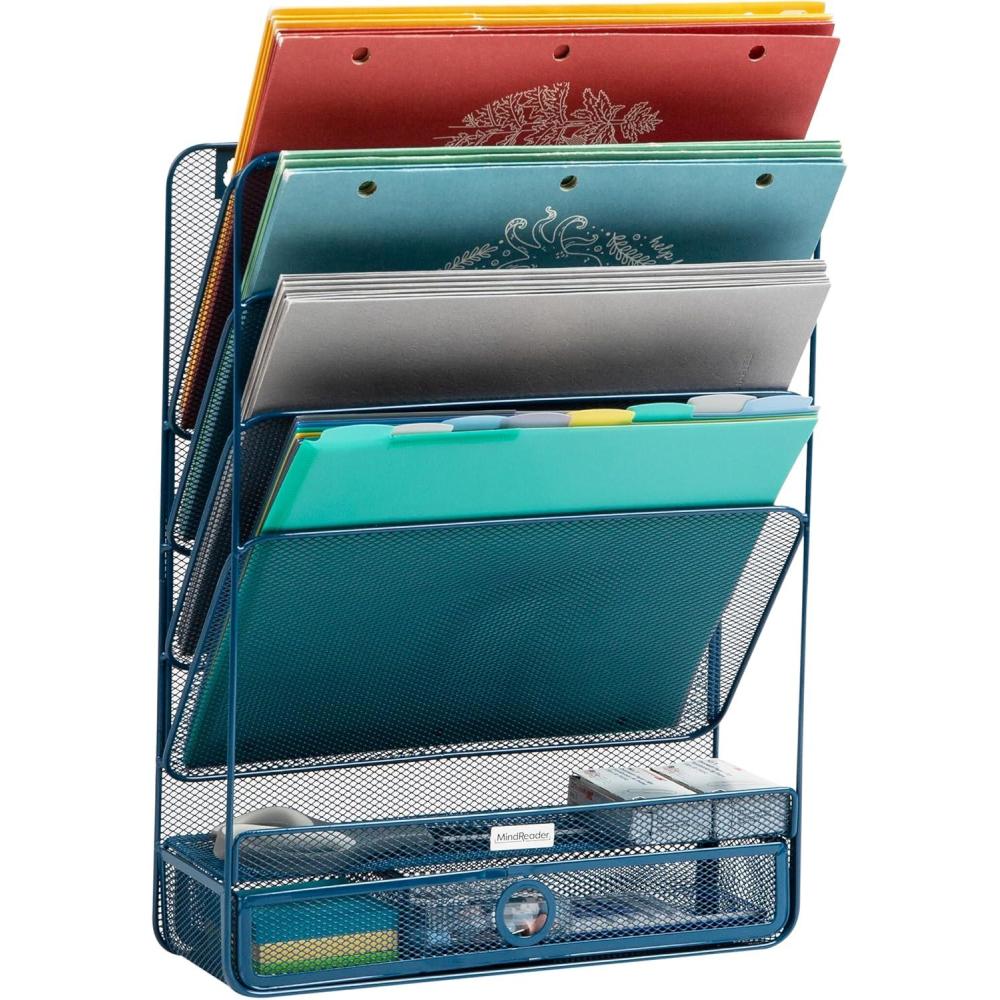 imageMind Reader Hanging Accessory Organizer Adhesive WallMounted Shelf with Hooks for Home Office Dorm or Bathroom Metal TanTurquoise
