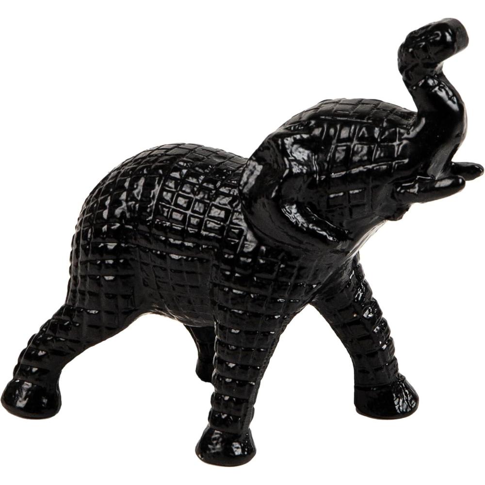 imageMind Reader Lucky Wealth Elephant Figurine Symbol of Fortune Wealth and Happiness Decorative Sculpture Cast Aluminum Black