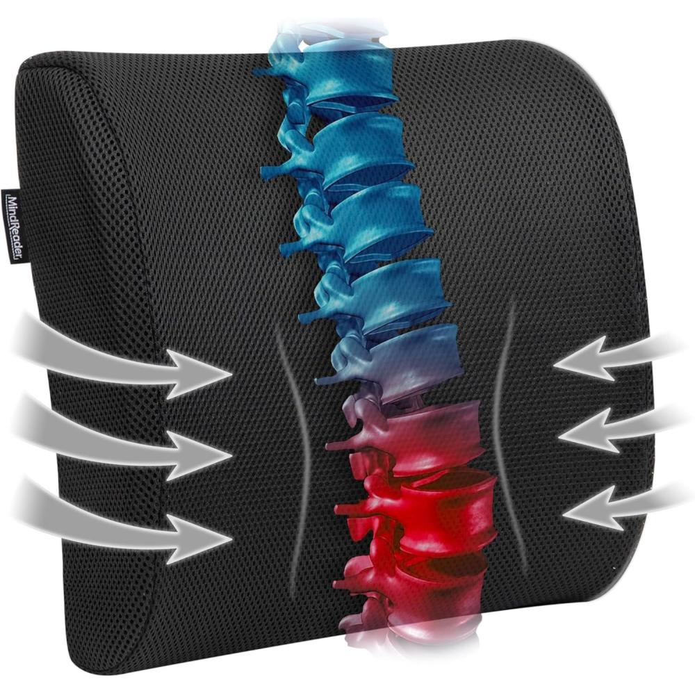 imageMind Reader Memory Foam Back Cushion Lumbar Support Posture Corrector Office Chair Car Seat 135quotL x 4quotW x 1225quotH BlackClassic Black
