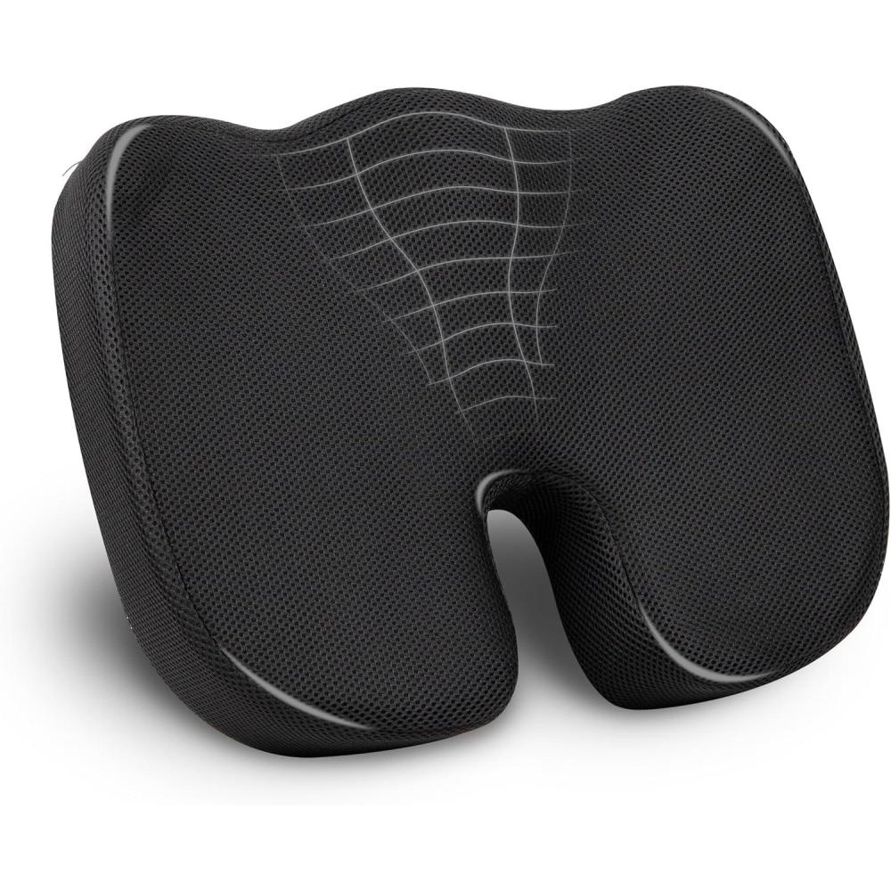 imageMind Reader Memory Foam Seat Cushion with AirCloud Technology Sciatica Coccyx ampamp Hip Pain Relief Office Memory Foam BlackClassic Black