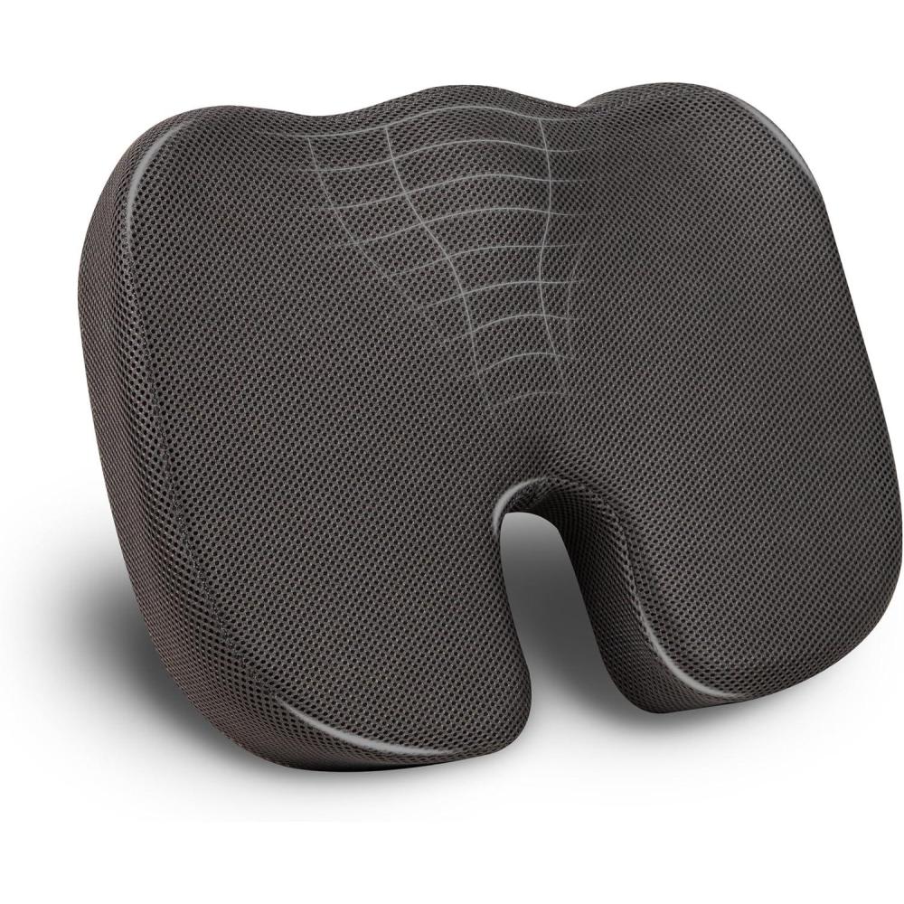 imageMind Reader Memory Foam Seat Cushion with AirCloud Technology Sciatica Coccyx ampamp Hip Pain Relief Office Memory Foam BlackClassic Gray