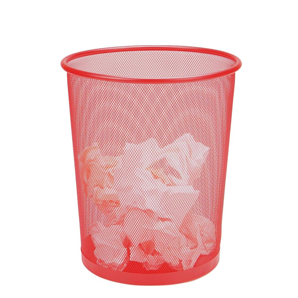 imageMind Reader Mesh Trash Can 1665L 44 gal Waste Paper Basket Round Office Metal Mesh 115quot L x 115quot W x 1375quot H RedRed