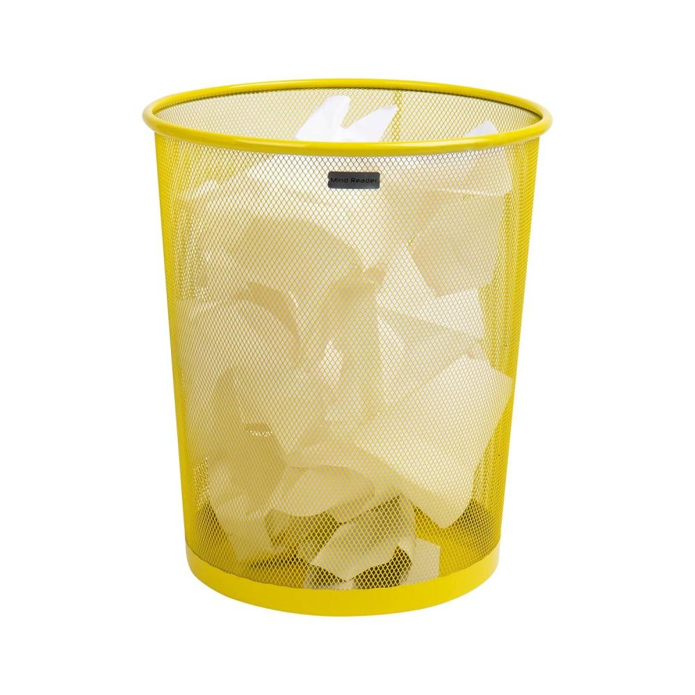 imageMind Reader Mesh Trash Can 1665L 44 gal Waste Paper Basket Round Office Metal Mesh 115quot L x 115quot W x 1375quot H YellowYellow
