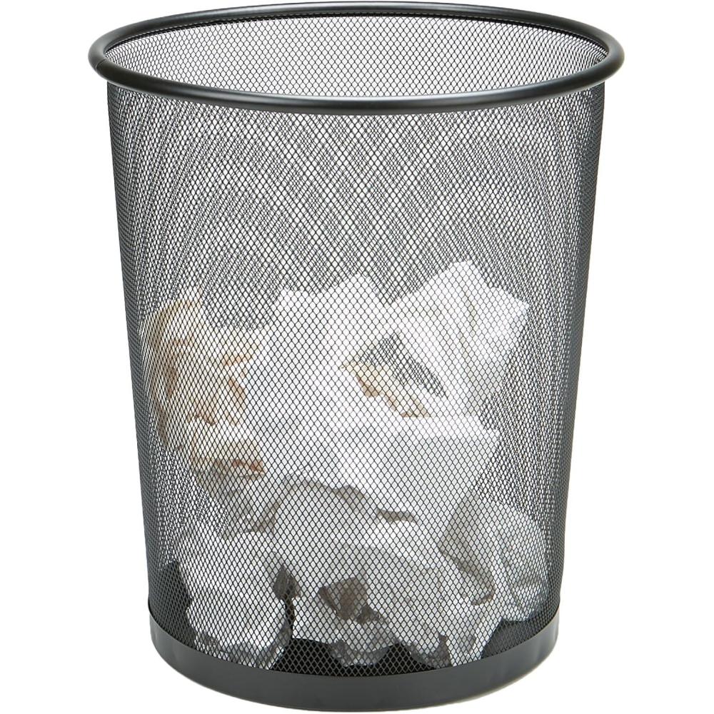 imageMind Reader Mesh Trash Can 1665L 44 gal Waste Paper Basket Round Office Metal Mesh WhiteBlack