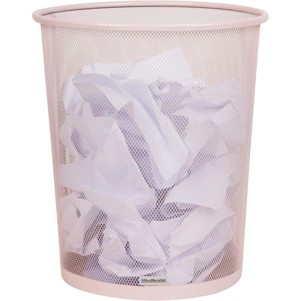 imageMind Reader Mesh Trash Can 1665L 44 gal Waste Paper Basket Round Office Metal Mesh WhitePink