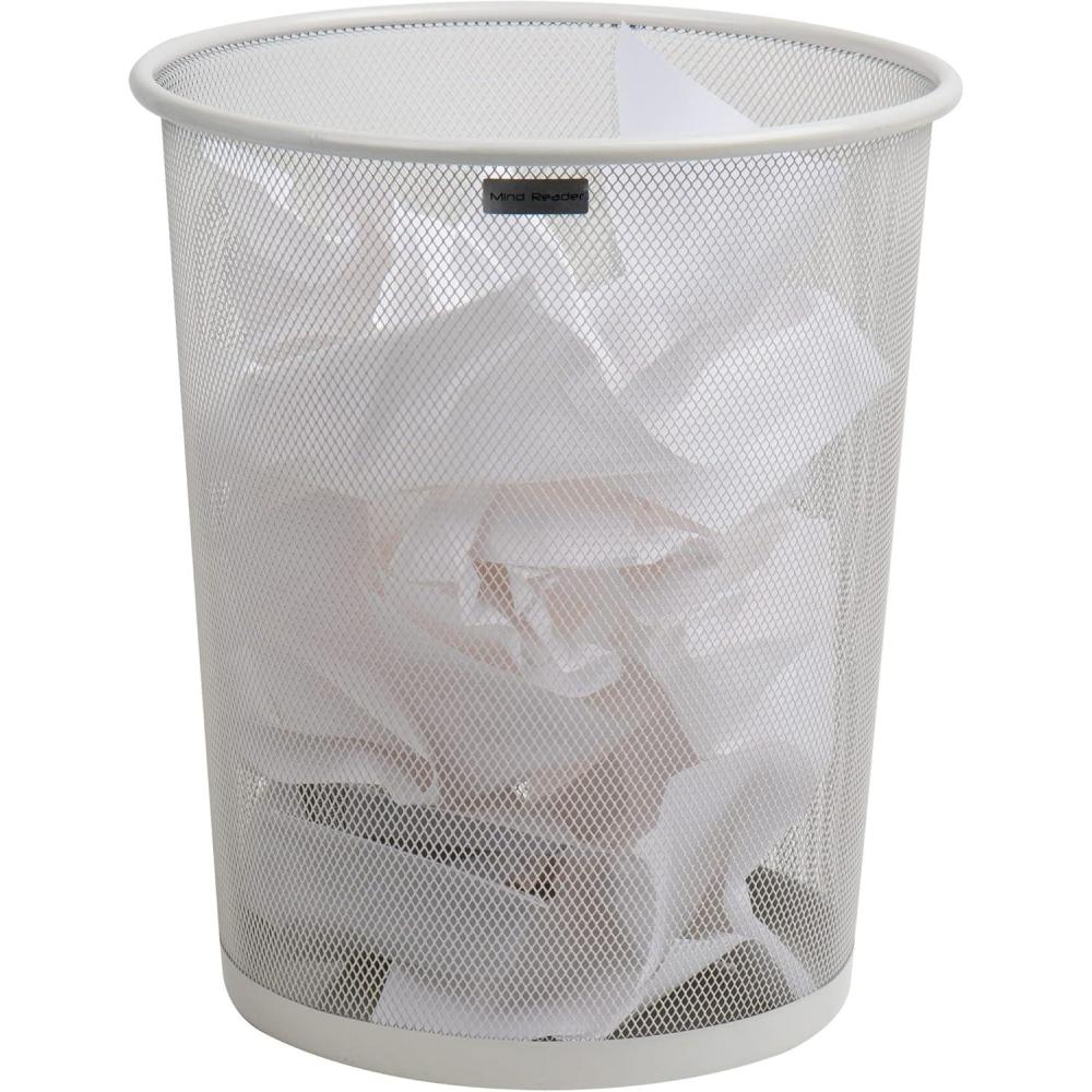 imageMind Reader Mesh Trash Can 1665L 44 gal Waste Paper Basket Round Office Metal Mesh WhiteWhite