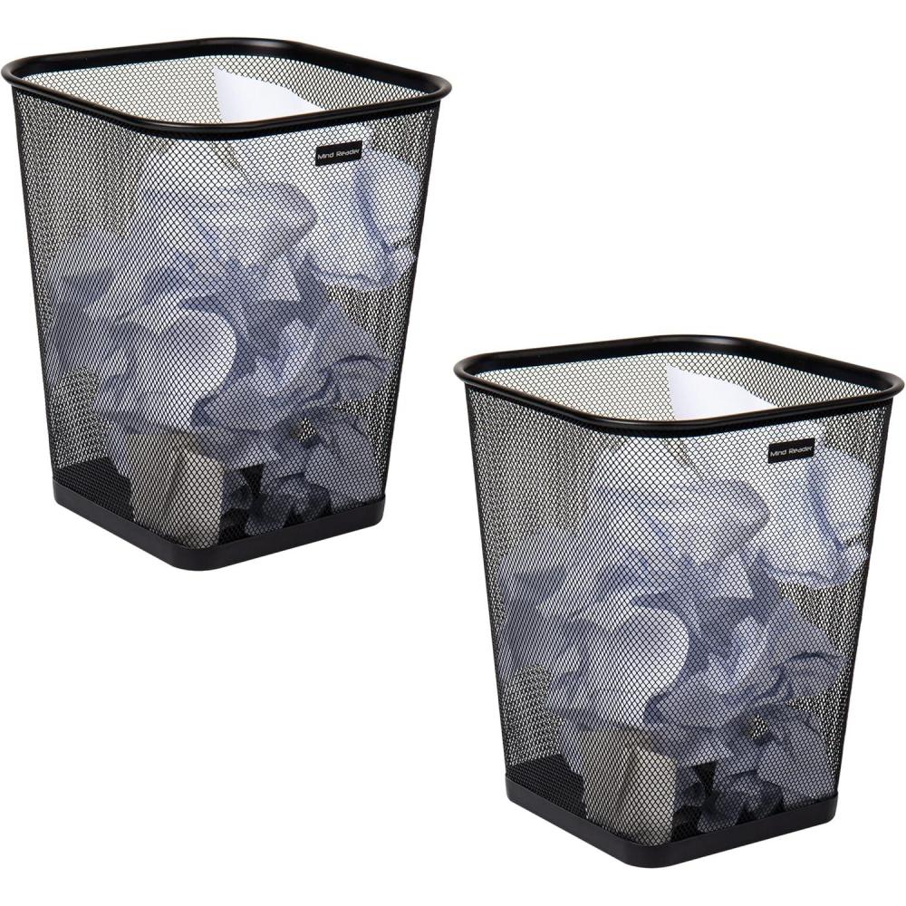 imageMind Reader Mesh Trash Can Waste Paper Basket Square Office Metal Mesh 975quotL x 975quotW x 1225quotH Set of 2 BlackBlack