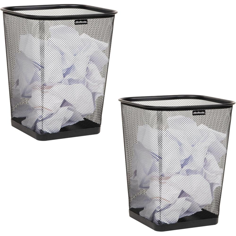 imageMind Reader Mesh Trash Can Waste Paper Basket Square Office Metal Mesh 975quotL x 975quotW x 1225quotH Set of 2 BlackClassic Black