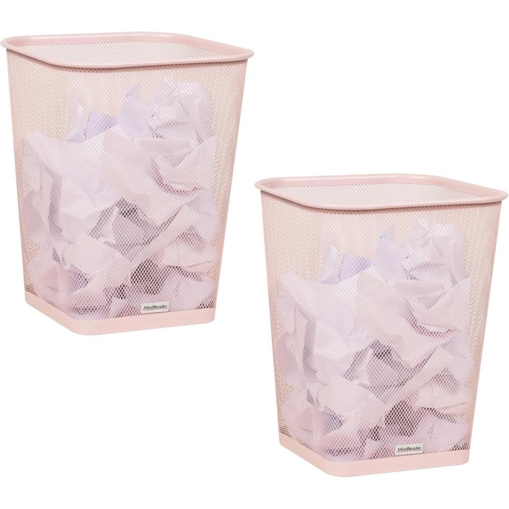 imageMind Reader Mesh Trash Can Waste Paper Basket Square Office Metal Mesh 975quotL x 975quotW x 1225quotH Set of 2 BlackPink
