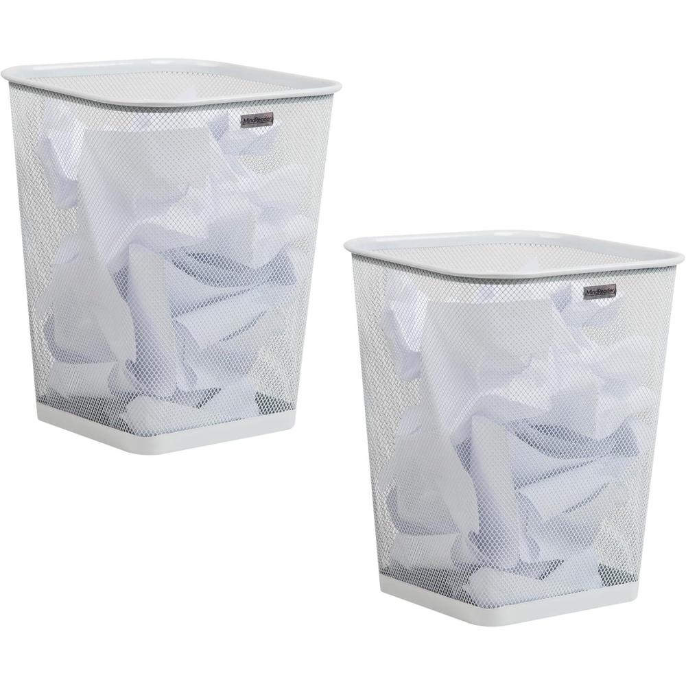 imageMind Reader Mesh Trash Can Waste Paper Basket Square Office Metal Mesh 975quotL x 975quotW x 1225quotH Set of 2 BlackWhite