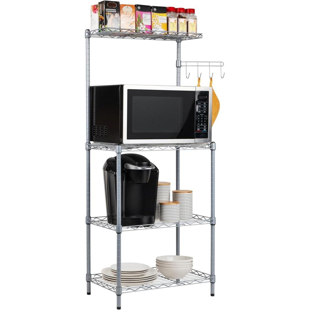 imageMind Reader Microwave Rack with Storage Bakers Rack Utility Shelf Kitchen Metal 2125quotL x 135quotW x 50quotH SilverSilver