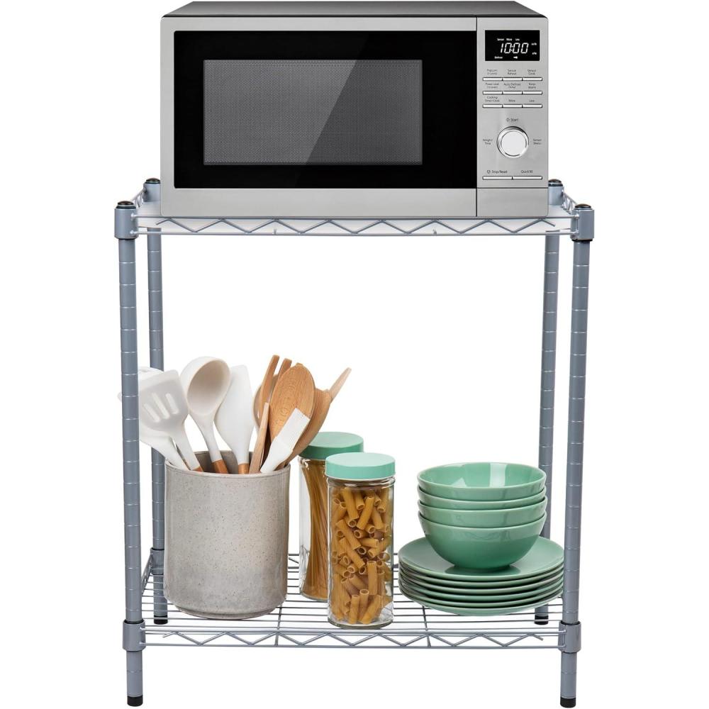 imageMind Reader Microwave Shelf Storage Shelves Countertop Organizer Kitchen Rack Metal 2275quotL x 1325quotW x 2125quotH Silver