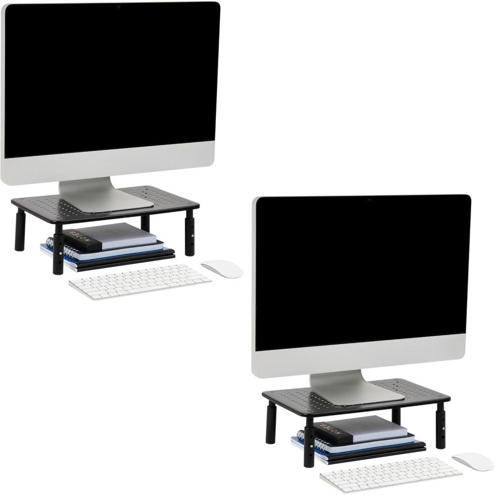 imageMind Reader Monitor Stand Height Adjustable Ventilated Laptop Riser Metal 145quot L x 925quot W x 455quot H Set of 2 Black2Pack