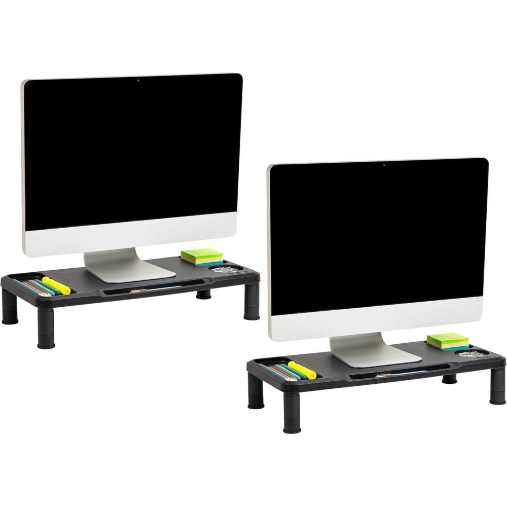 imageMind Reader Monitor Stand Laptop Riser Desktop Organizer Office Plastic 2175quot L x 1025quot W x 45quot H Set of 2 Black2Pack
