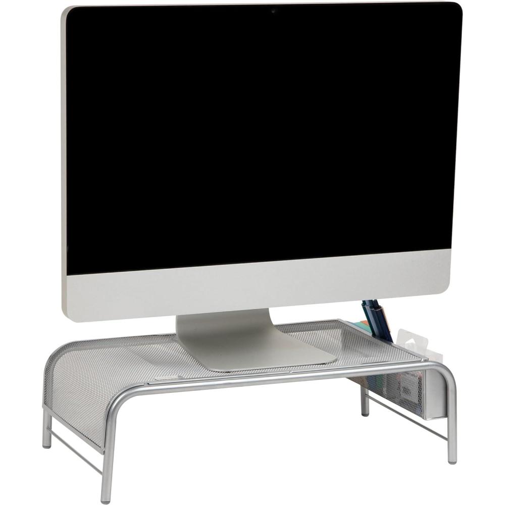 imageMind Reader Monitor Stand Ventilated Laptop Riser Desktop Organizer Side Storage Metal Mesh 20quotL x 115quotW x 55quotH SilverSilver