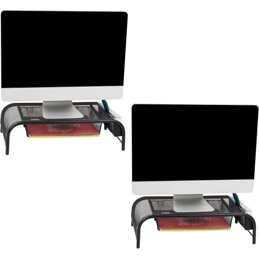 imageMind Reader Monitor Stand Ventilated Laptop Riser Paper Tray Office Metal Mesh 20quot L x 115quot W x 55quot H Set of 2 BlackBlack