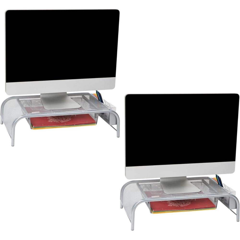 imageMind Reader Monitor Stand Ventilated Laptop Riser Paper Tray Office Metal Mesh 20quot L x 115quot W x 55quot H Set of 2 BlackSilver 2 Pack