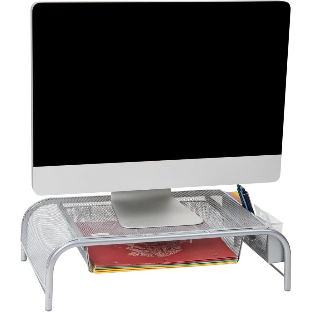 imageMind Reader Monitor Stand Ventilated Laptop Riser Paper Tray Storage Office Metal Mesh 20quotL x 115quotW x 55quotH BlackSilver