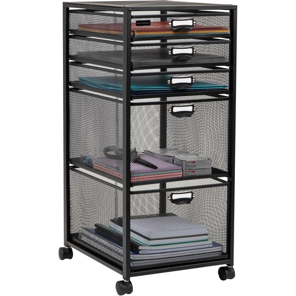 imageMind Reader Multipurpose Cart with Drawers Rolling Office Organizer and Storage Cabinet Metal Mesh Black5Drawers