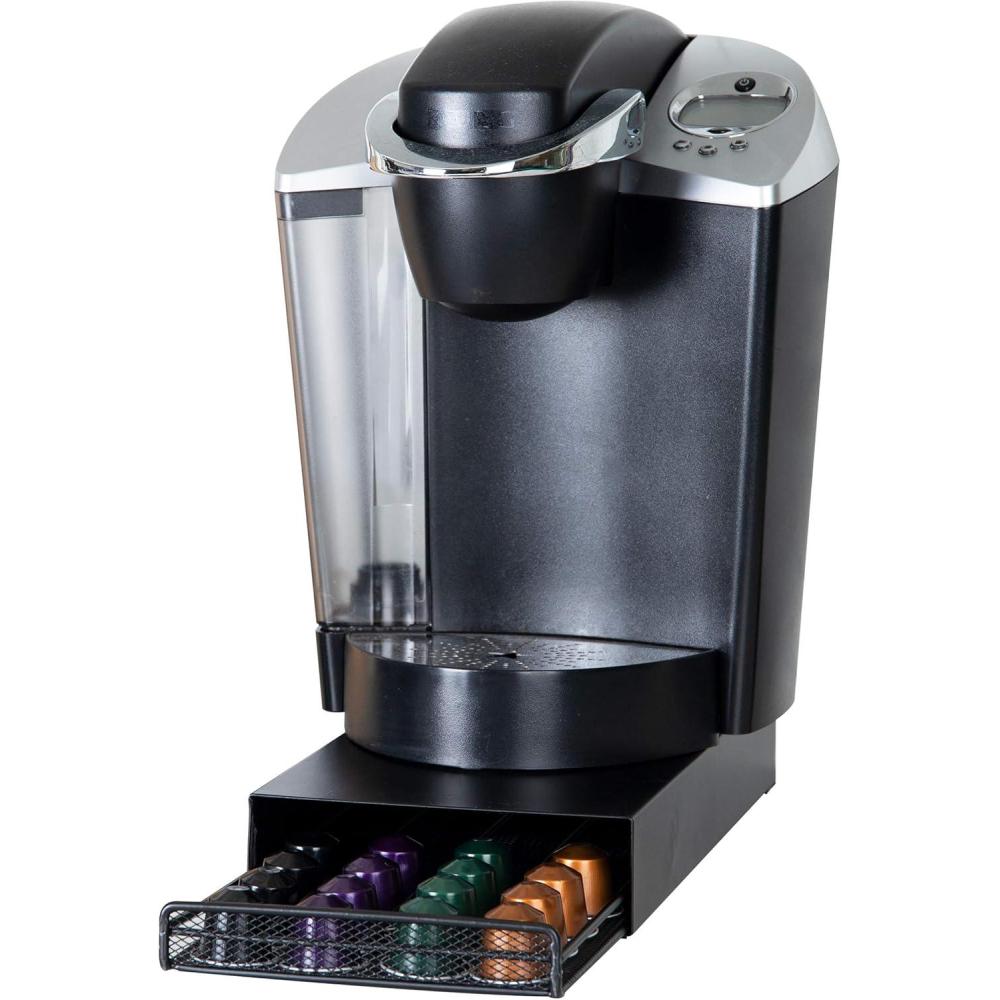imageMind Reader Nespresso Compatible Capsule Drawer Countertop Coffee Pod Holder Metal Mesh SteelPlastic 68quotL x 1275quotW x 2quotH Black