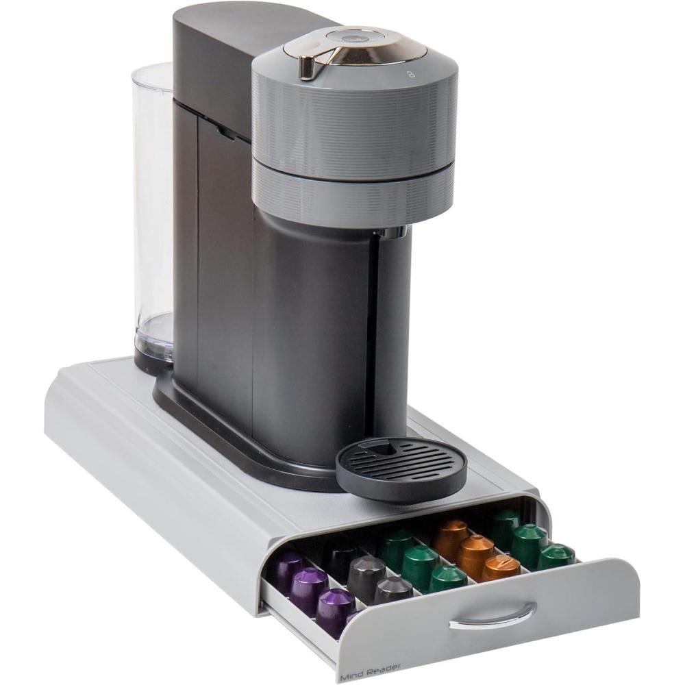 imageMind Reader Nespresso Compatible Capsule Drawer Countertop Organizer Coffee Pod Holder Storage 925quotL x 15quotW x 2quotH BlackGray