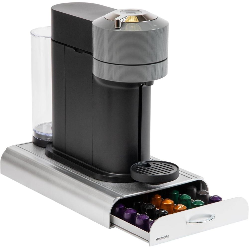 imageMind Reader Nespresso Compatible Capsule Drawer Countertop Organizer Coffee Pod Holder Storage 925quotL x 15quotW x 2quotH BlackSilver