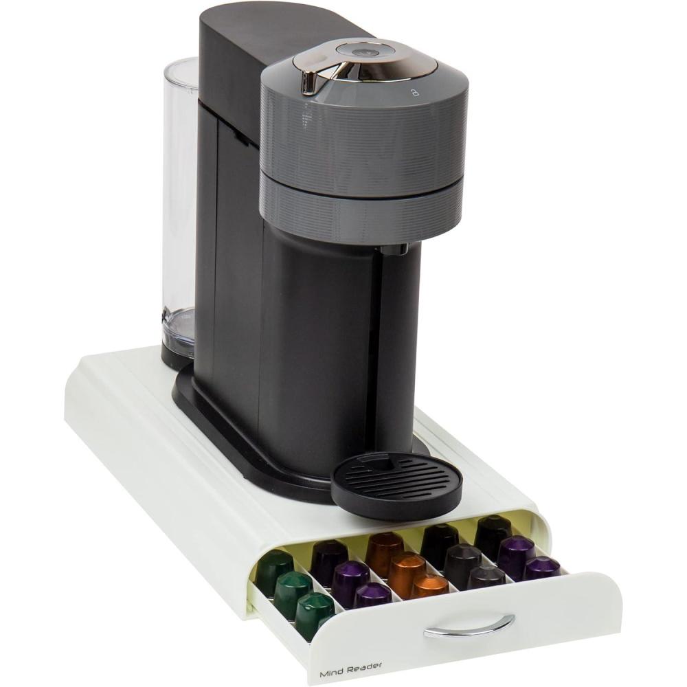 imageMind Reader Nespresso Compatible Capsule Drawer Countertop Organizer Coffee Pod Holder Storage 925quotL x 15quotW x 2quotH White