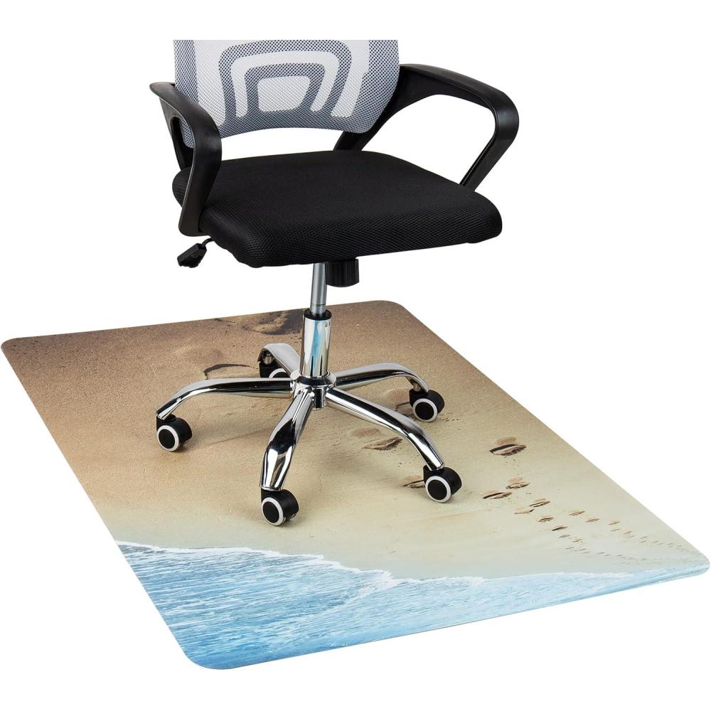 imageMind Reader Office Chair Mat for Carpet Under Desk Protector Polycarbonate 3525quot L x 4725quot W x 00625quot H Clear with Black ArtLifes a Beach Art