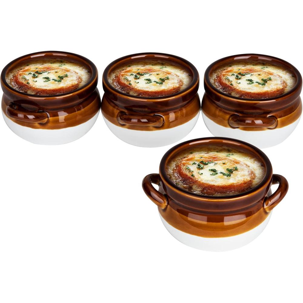 imageMind Reader Onion Soup Crocks Dishwasher Microwave Safe Serving Kitchen Ceramic 45quot L x 365quot W x 385quot H Set of 4 Brown