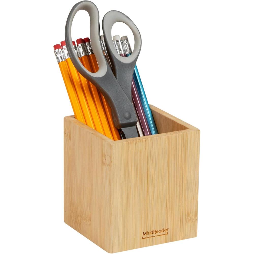 imageMind Reader Pen Cup Accessory Holder Desktop Organization Office Bamboo 35quot L x 35quot W x 3875quot H BrownPen Cup