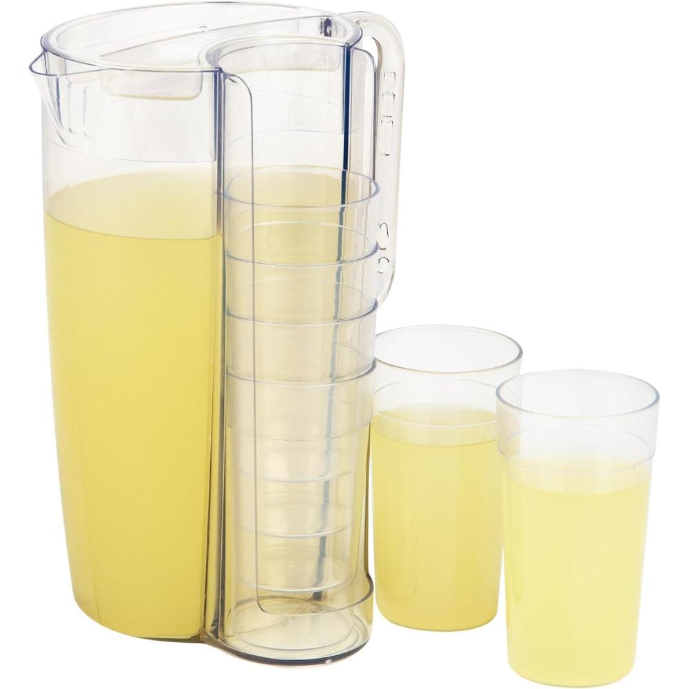 imageMind Reader Pitcher and Cup Set 6 Cups Drink Pitcher with Lid Glass Storage Serving Set 65quotL x 65quotW x 105quotH Clear