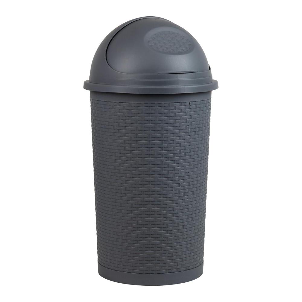 imageMind Reader RollTop Kitchen Garbage Can Trash Can with Lid Wicker Design Plastic 16quot L x 16quot W x 315quot H GrayGray